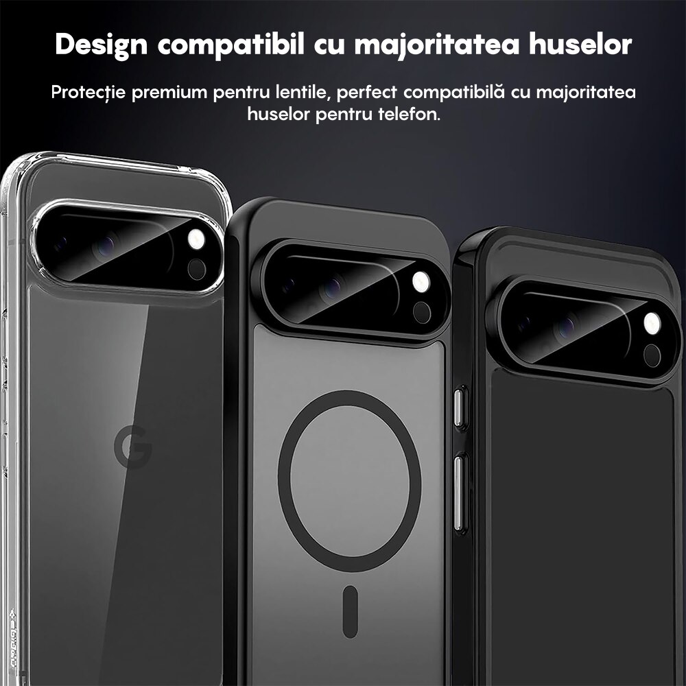 Set 2x Folie Sticla Camera compatibil cu Google Pixel 9 Pro XL, CASEY STUDIOS™ MaxDefense+, Protectie Securizata, Duritate 9H, Full Cover, Anti Zgarieturi, Ultra HD, Protectie Profesionala Camere 3D, Anti Zgarieturi, Anti Socuri