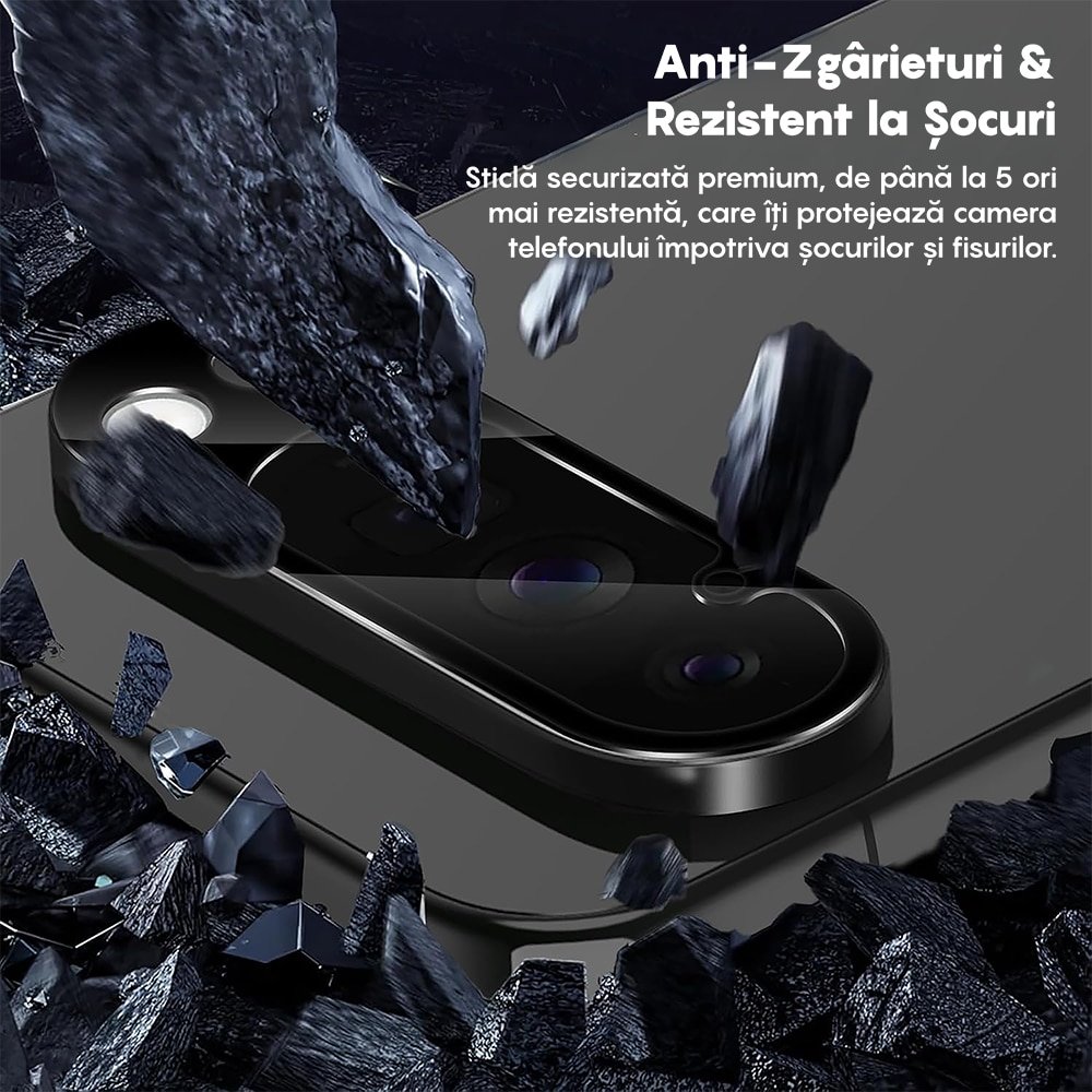 Set 2x Folie Sticla Camera compatibil cu Google Pixel 9 Pro XL, CASEY STUDIOS™ MaxDefense+, Protectie Securizata, Duritate 9H, Full Cover, Anti Zgarieturi, Ultra HD, Protectie Profesionala Camere 3D, Anti Zgarieturi, Anti Socuri