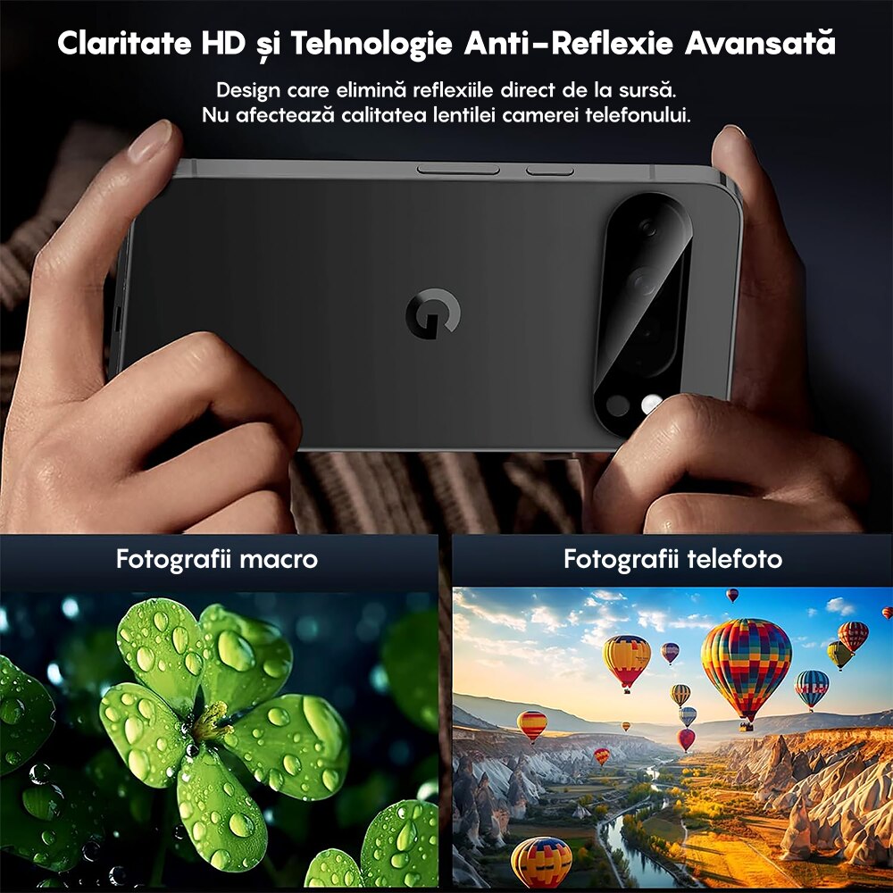 Set 2x Folie Sticla Camera compatibil cu Google Pixel 9 Pro XL, CASEY STUDIOS™ MaxDefense+, Protectie Securizata, Duritate 9H, Full Cover, Anti Zgarieturi, Ultra HD, Protectie Profesionala Camere 3D, Anti Zgarieturi, Anti Socuri