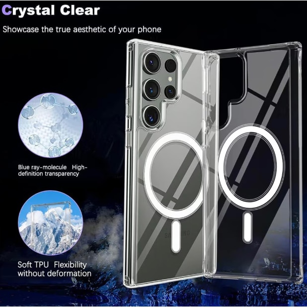 Husa protectie Mat-Tech compatibila cu Samsung Galaxy S24 Ultra, MagSafe, Protectie Camera, Colturi anti-soc, Decupaje Precise, Rezistenta la impact, Transparenta