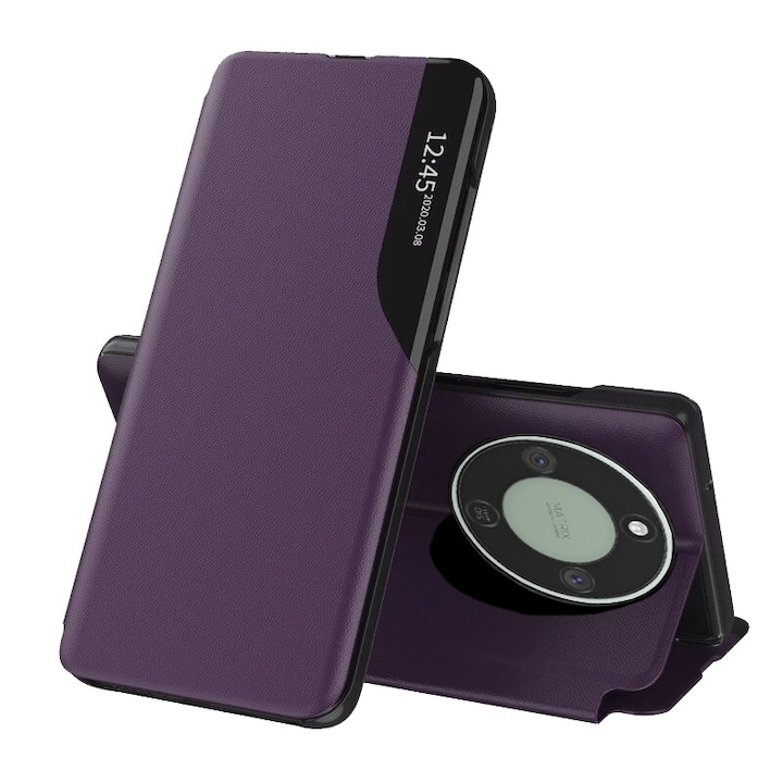 Husa pentru Honor Magic 8 Lite Tip Carte, S-View, Functie de Stand, Calitate Premium, Antisoc, Protectie Sporita, Mov