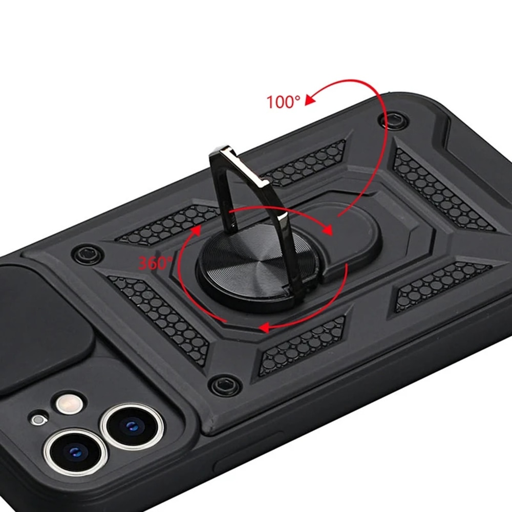 Husa pentru iPhone 11 Premium Hybrid Armor Kickstand, Slider Camera, Antisoc, Protectie Superioara, Negru