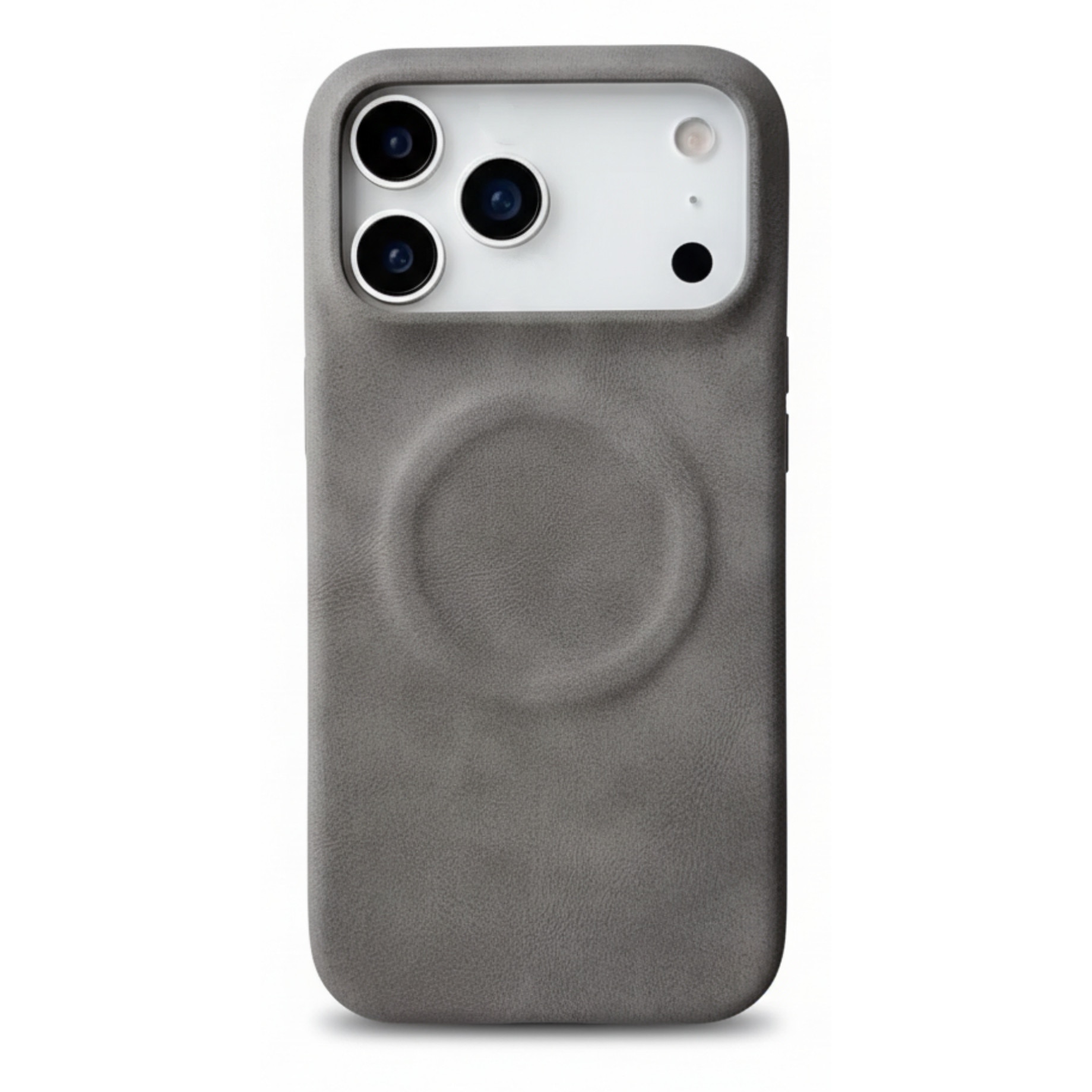 Husa Premium pentru iPhone 17 Pro, Piele ecologica (PU) Vintage Lambskin, Functie MagSafe, Mata High-Quality, Anti-Soc, Ultra Slim, Protectie Spate, Gri