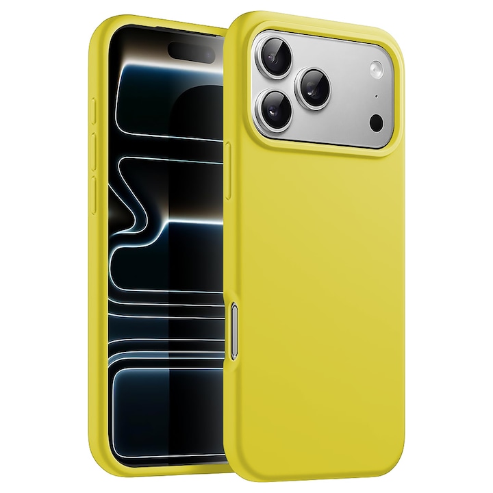Husa CASEY STUDIOS™ pentru Apple iPhone 17 Pro, Soft Silicone Premium, Microfibra in Interior, de Protectie, Ultra Slim, pentru Incarcare Wireless, Margini Ridicate pentru Protectia Ecranului si a Camerelor, Galben
