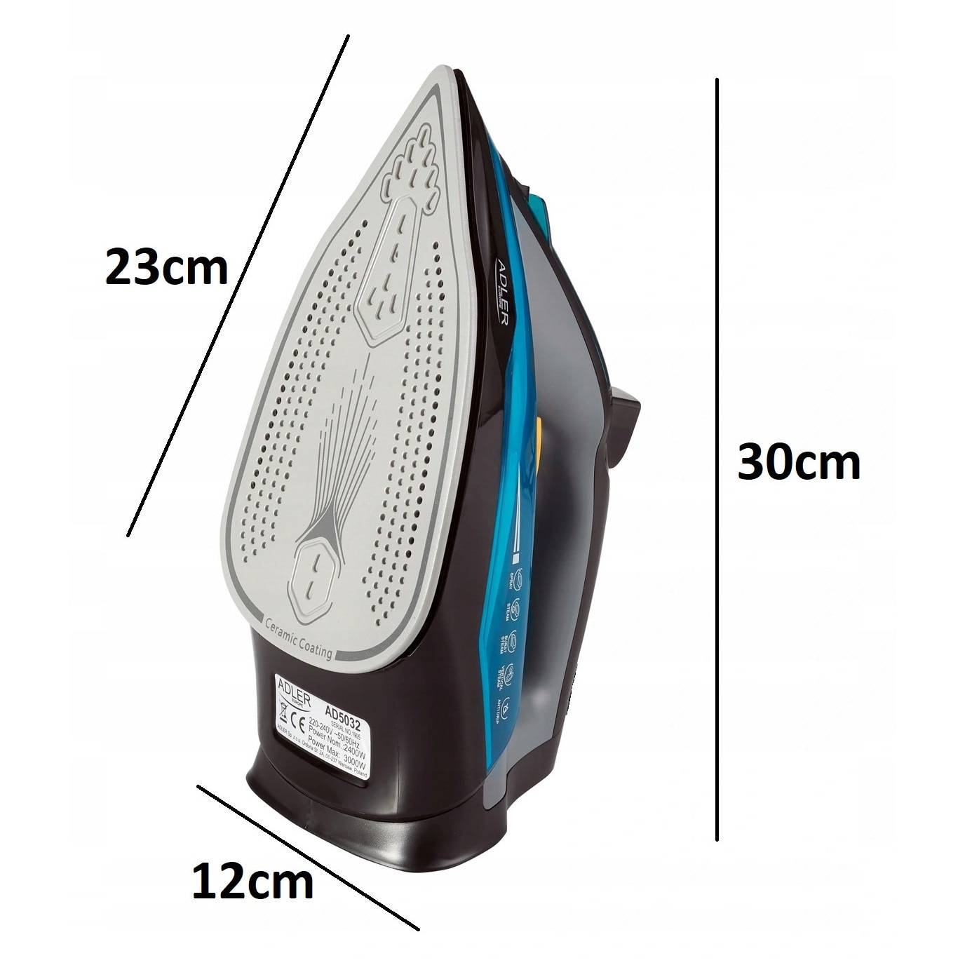 Fier de calcat cu abur Adler AD 5032, 3000W, ceramica, sistem de auto-curatare, rezervor 350ml, 30x12x15cm