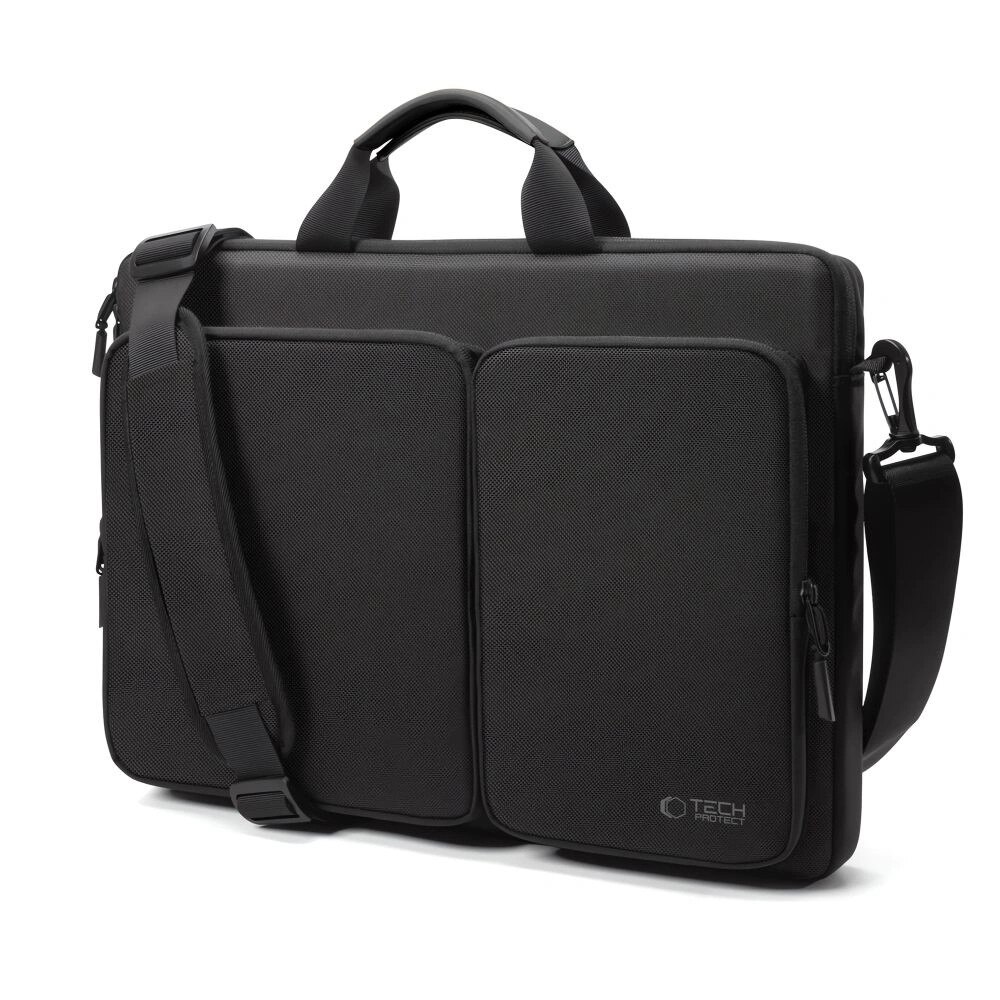 Geanta laptop Tech-Protect Defender, 17 inch, neagra, cu 4 compartimente, set cu curea