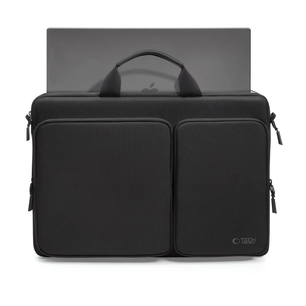 Geanta laptop Tech-Protect Defender, 17 inch, neagra, cu 4 compartimente, set cu curea