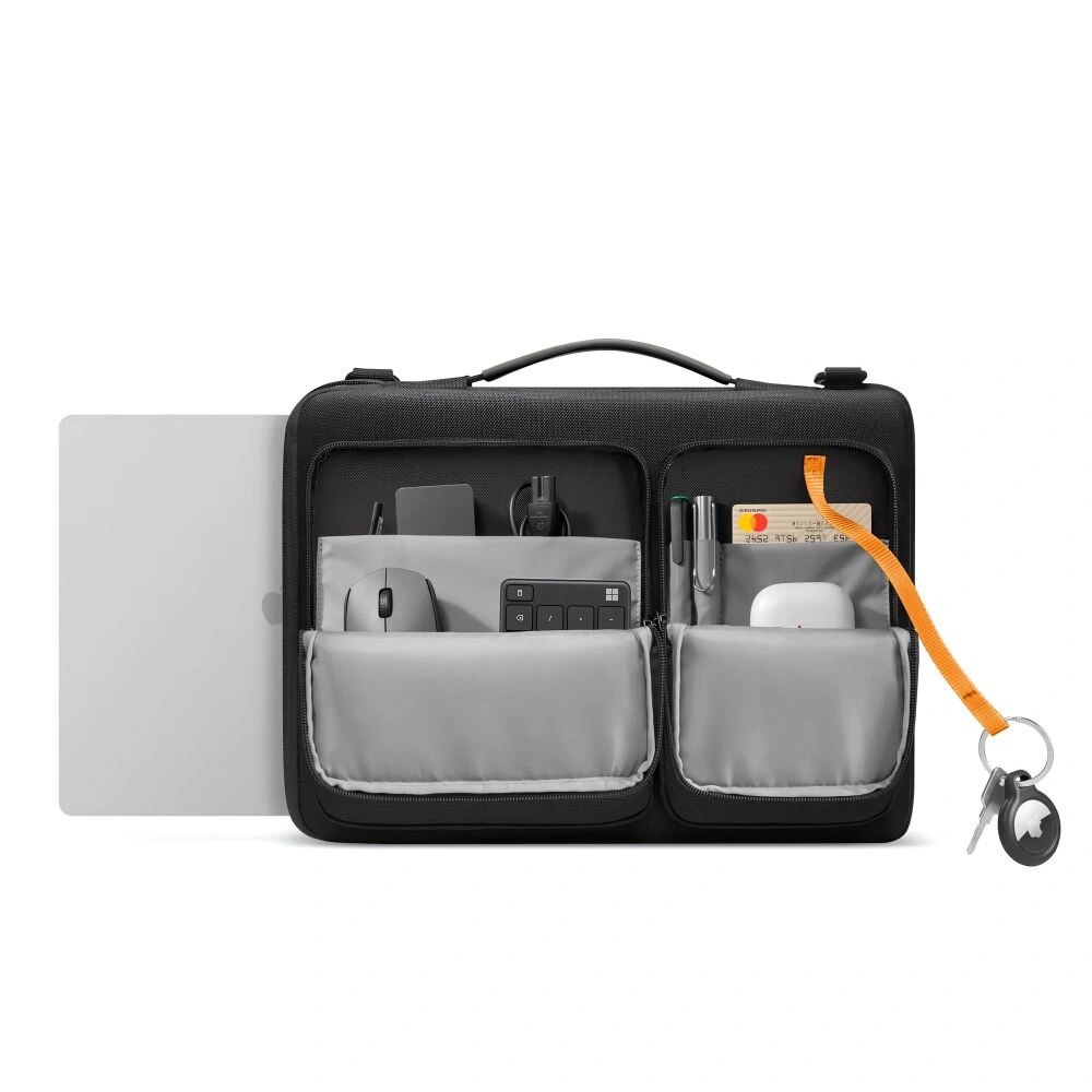 Geanta laptop Tech-Protect Defender, 17 inch, neagra, cu 4 compartimente, set cu curea