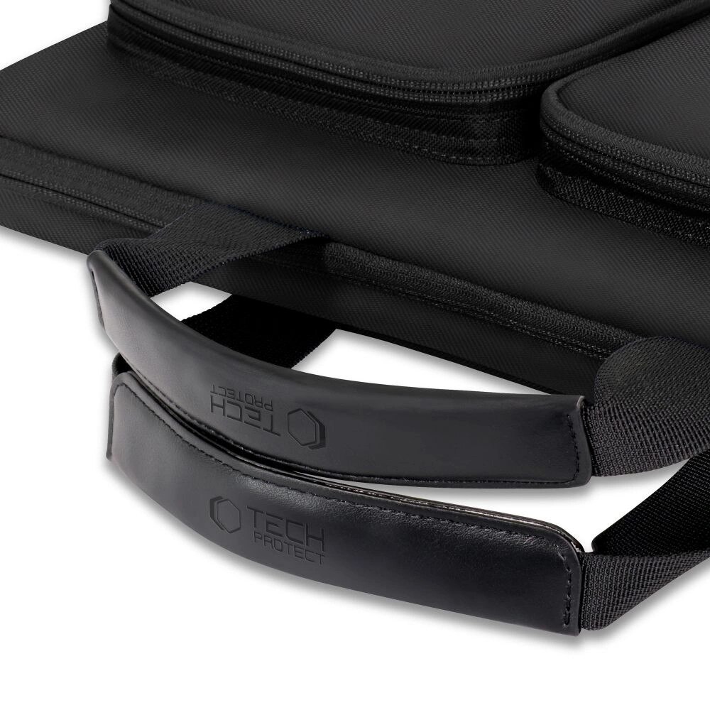 Geanta laptop Tech-Protect Defender, 17 inch, neagra, cu 4 compartimente, set cu curea
