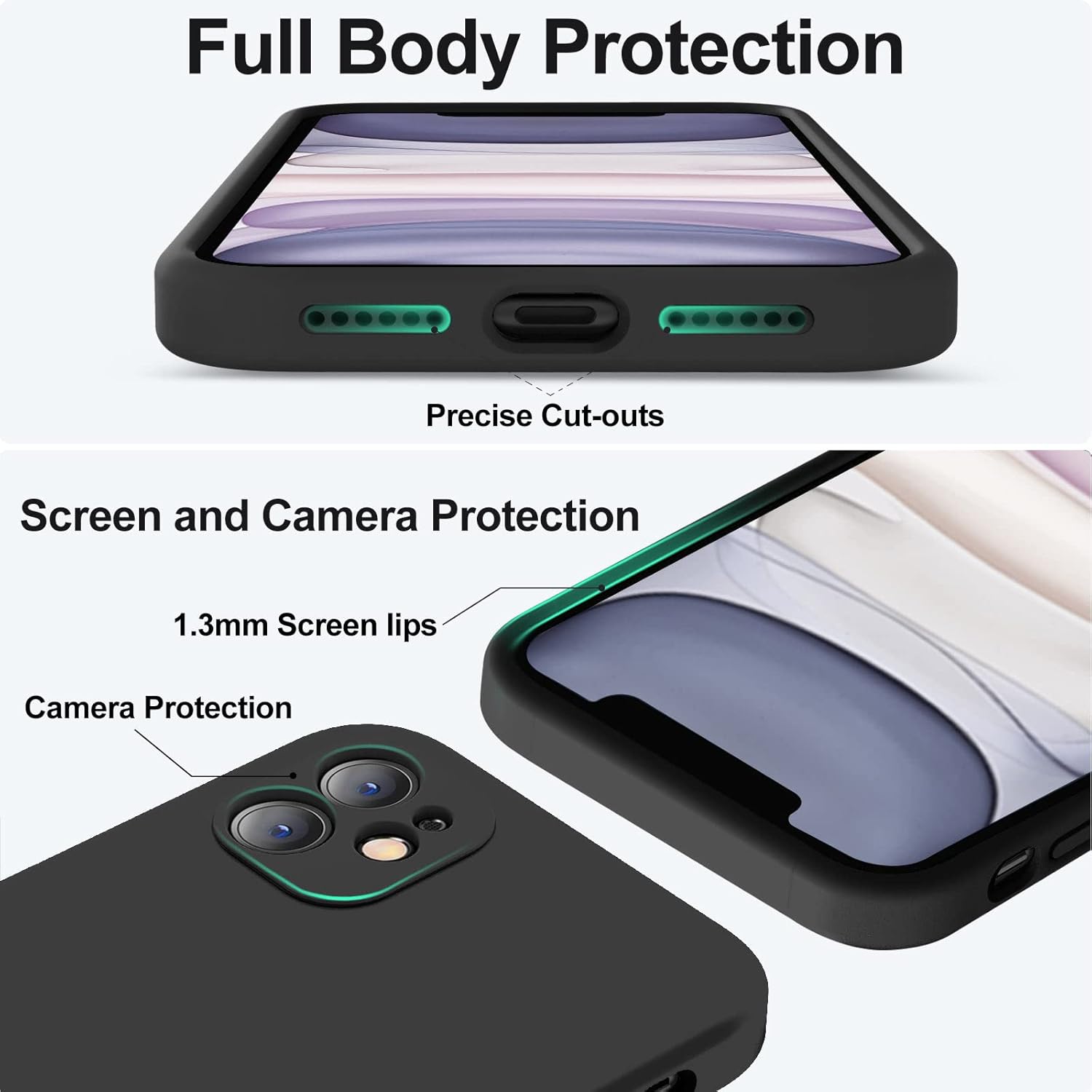 Husa telefon compatibila cu iPhone 11, Anti-Soc, Protectie camera, Microfibra interior ( catifea ), Margini Ridicate pentru Protectia Ecranului, Negru
