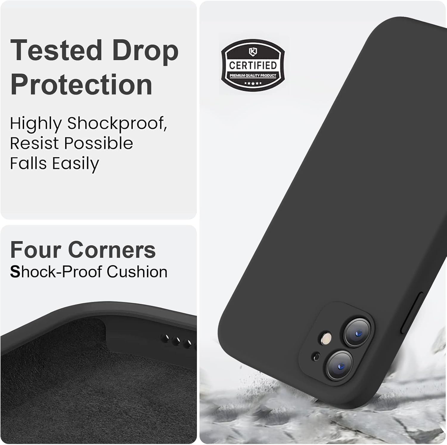 Husa telefon compatibila cu iPhone 11, Anti-Soc, Protectie camera, Microfibra interior ( catifea ), Margini Ridicate pentru Protectia Ecranului, Negru
