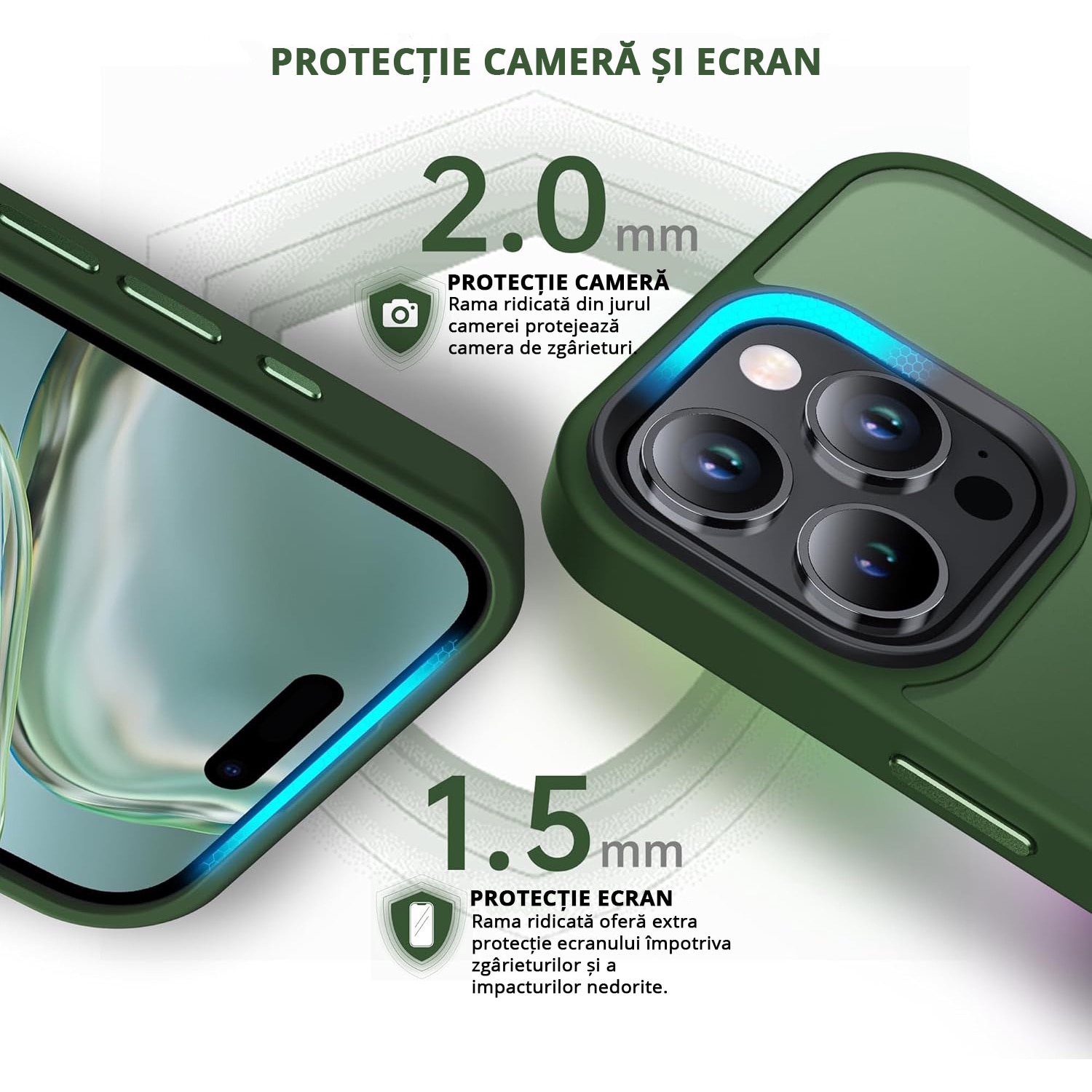Husa pentru iPhone 16 PRO MAX, MobileSmart, Hybrid ultra slim, carcasa spate Antisoc, Verde