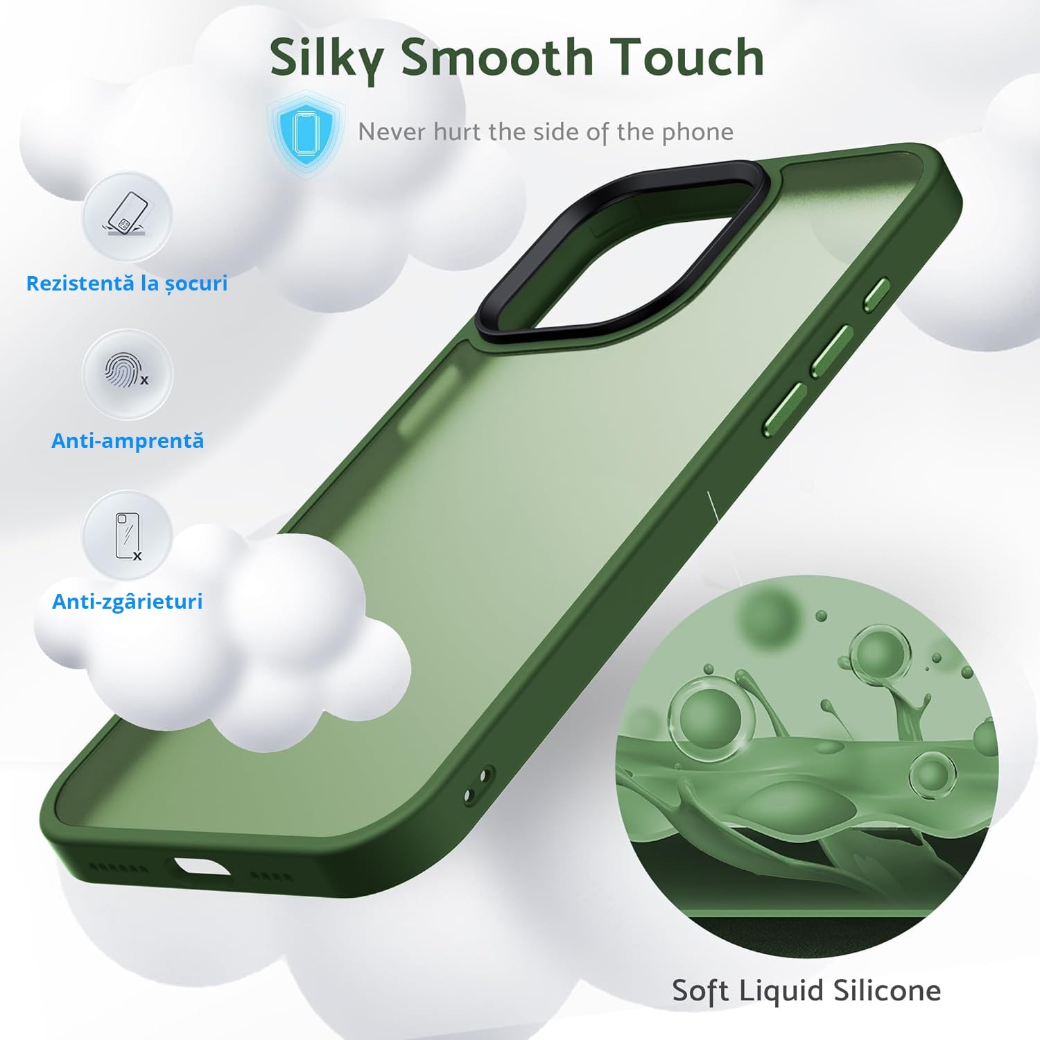 Husa pentru iPhone 16 PRO MAX, MobileSmart, Hybrid ultra slim, carcasa spate Antisoc, Verde