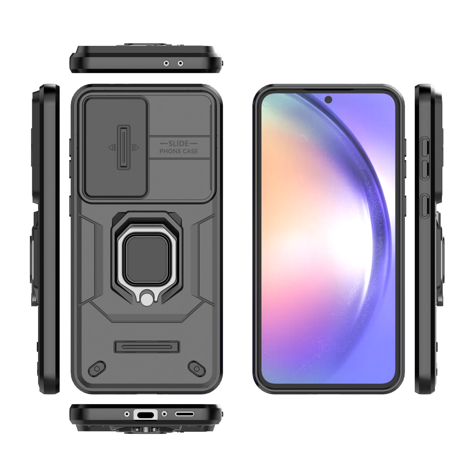 Husa de telefon mobil Armura rezistenta la socuri compatibila cu Samsung Galaxy A56/A36 5G cu protectie a camerei, Negru
