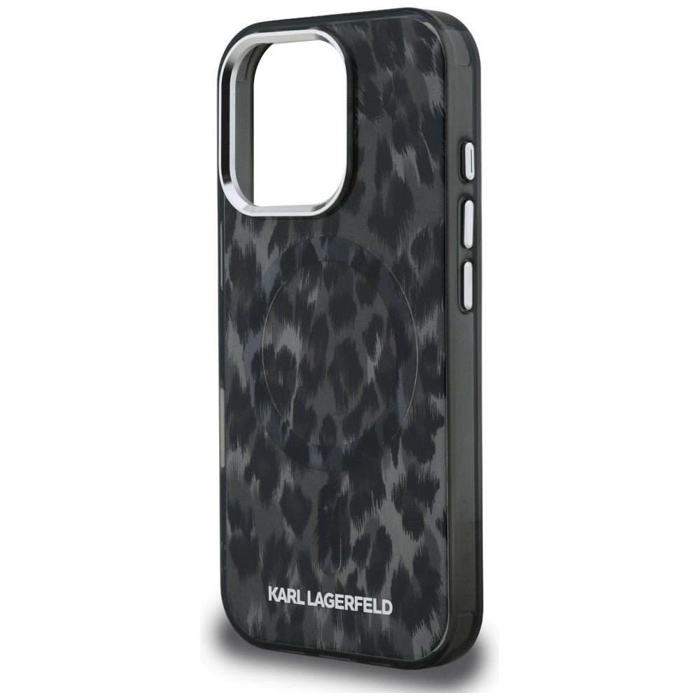 Carcasa Karl Lagerfeld IML Leopard Pattern cu MagSafe compatibila cu iPhone 16 Pro Max, Negru