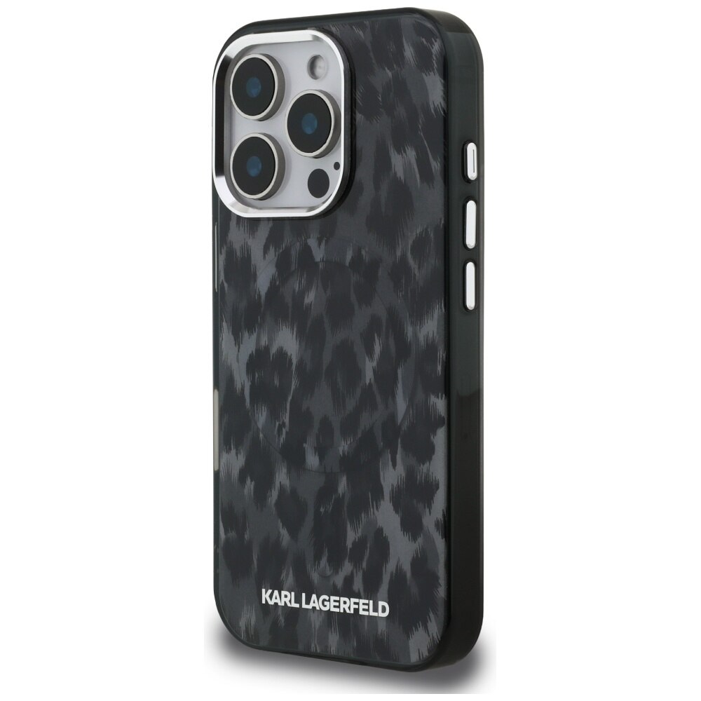 Carcasa Karl Lagerfeld IML Leopard Pattern cu MagSafe compatibila cu iPhone 16 Pro Max, Negru