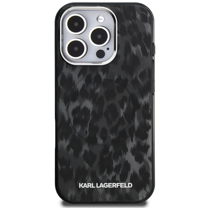 Carcasa Karl Lagerfeld IML Leopard Pattern cu MagSafe compatibila cu iPhone 16 Pro Max, Negru