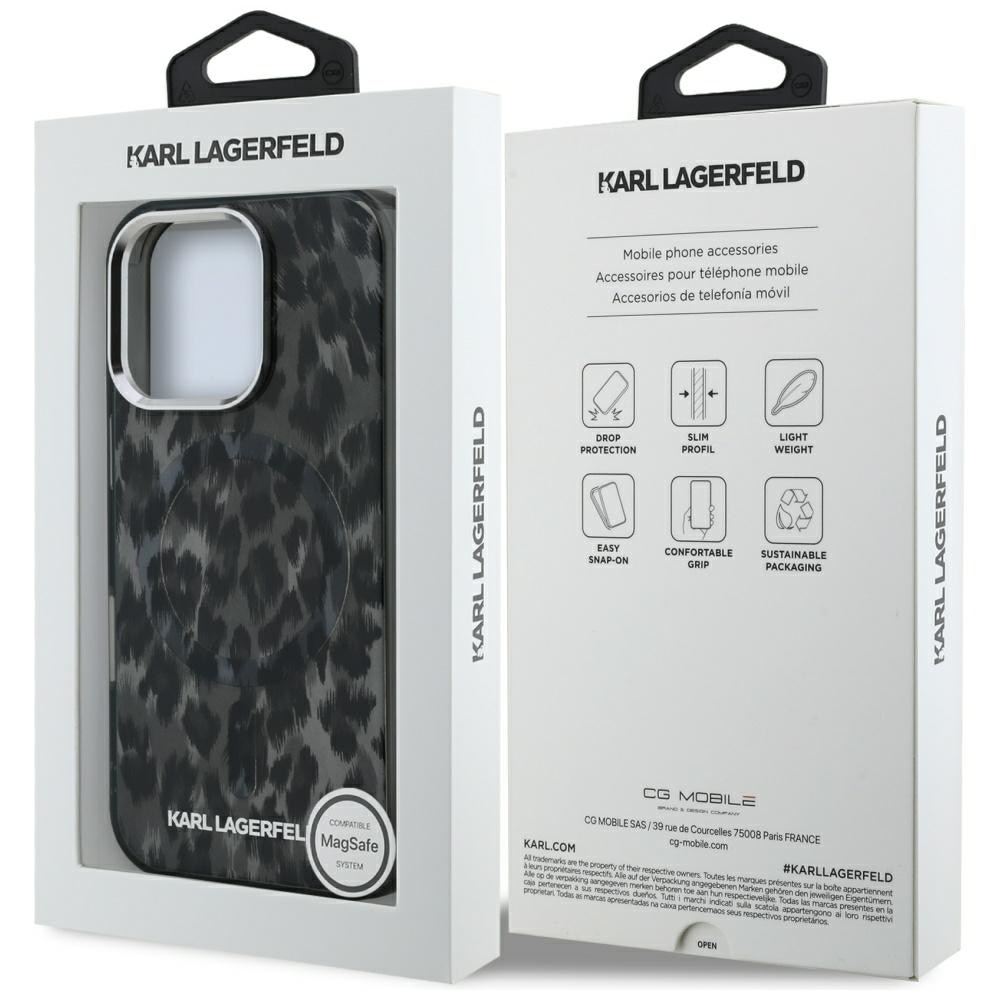 Carcasa Karl Lagerfeld IML Leopard Pattern cu MagSafe compatibila cu iPhone 16 Pro Max, Negru