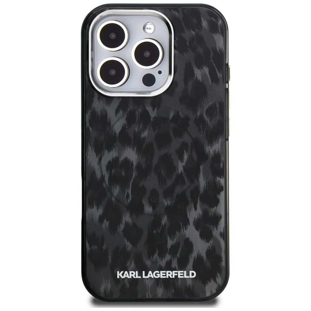Carcasa Karl Lagerfeld IML Leopard Pattern cu MagSafe compatibila cu iPhone 16 Pro Max, Negru