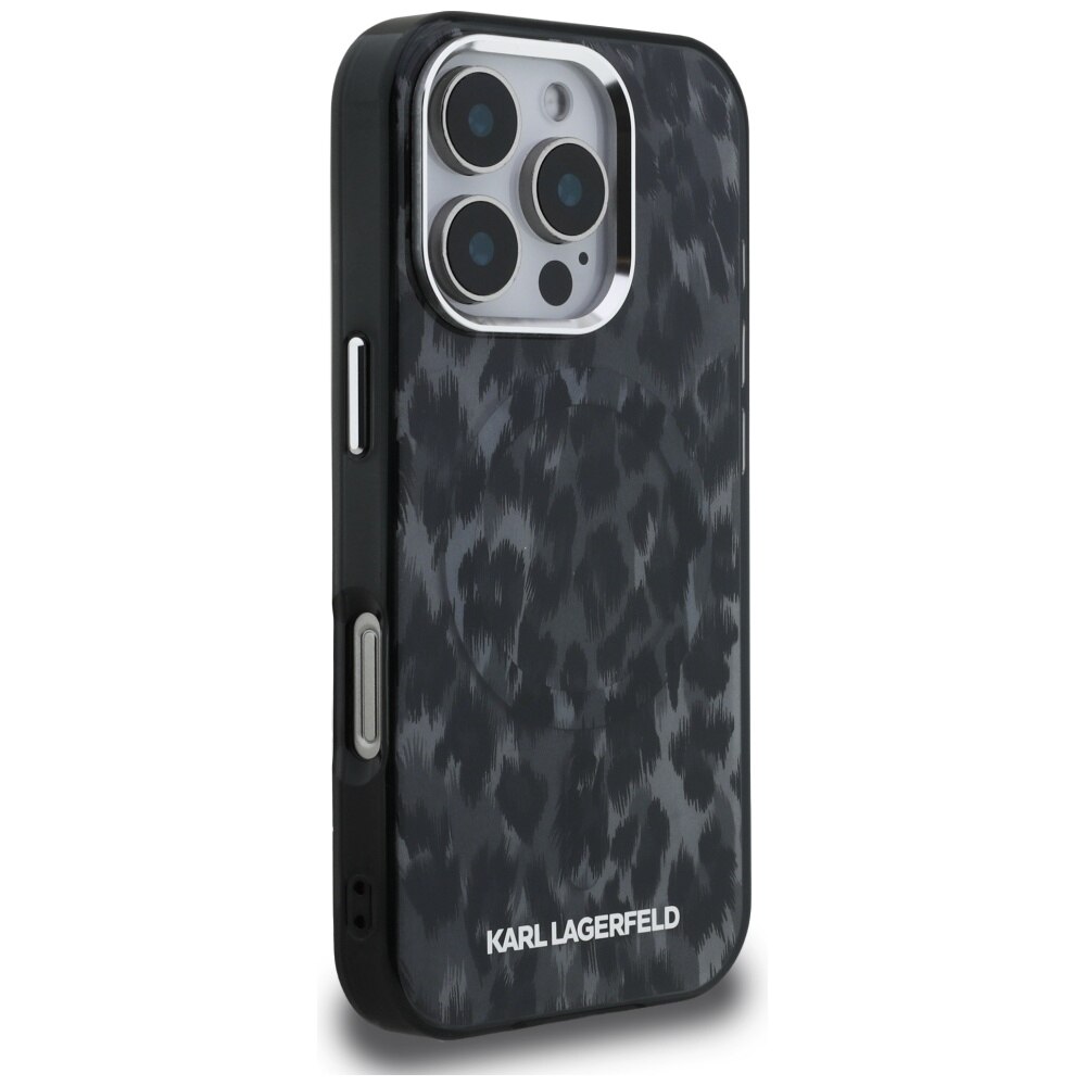 Carcasa Karl Lagerfeld IML Leopard Pattern cu MagSafe compatibila cu iPhone 16 Pro Max, Negru