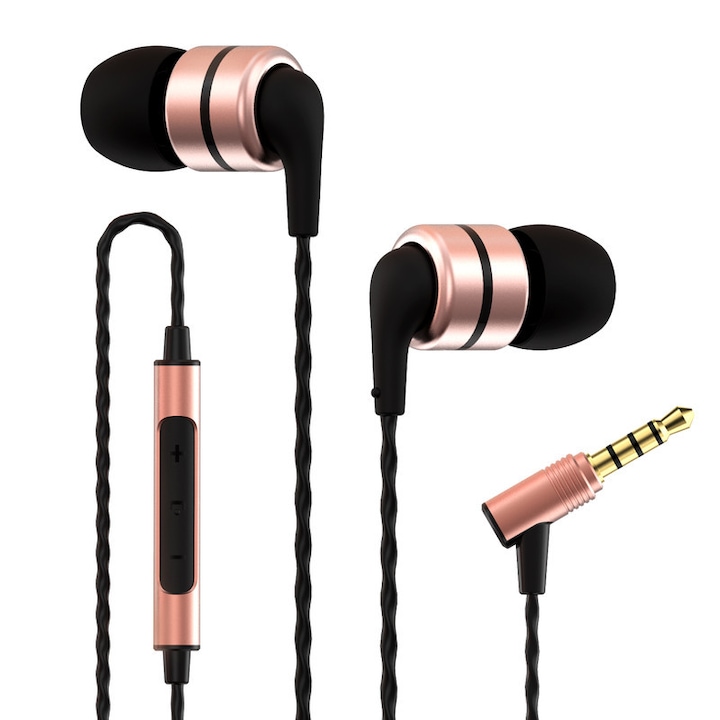 SoundMAGIC E80C Casti cu fir intraauriculare cu microfon, calitate sunet Hi-Fi mufa Audio placata cu aur de 3.5 mm cablu impletit Anti-incurcatura Euro proiectat pentru audiofili, aur