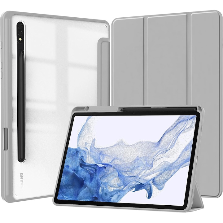 Husa Smart Cover compatibila cu Samsung Galaxy Tab S11 2025 11inch, Slot Pen, Gri, TELGORBCS