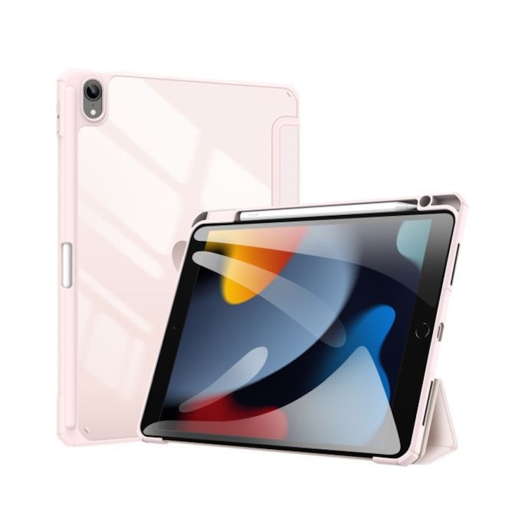 Husa premium Sigloo, pentru tableta iPAD Pro 11, model 2022/2021/2020/2018, 11 inch, interior de piele sintetica, cu suport Smart Pen, spatele din policarbonat transparent, rezistent la socuri, Pink