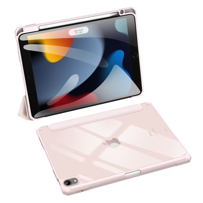 Husa premium Sigloo, pentru tableta iPAD Pro 11, model 2022/2021/2020/2018, 11 inch, interior de piele sintetica, cu suport Smart Pen, spatele din policarbonat transparent, rezistent la socuri, Pink