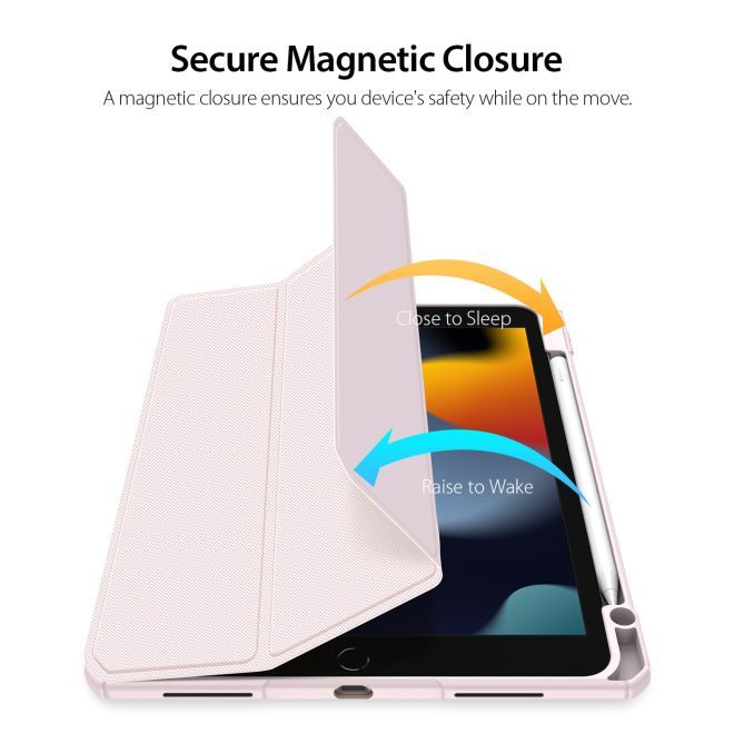 Husa premium Sigloo, pentru tableta iPAD Pro 11, model 2022/2021/2020/2018, 11 inch, interior de piele sintetica, cu suport Smart Pen, spatele din policarbonat transparent, rezistent la socuri, Pink