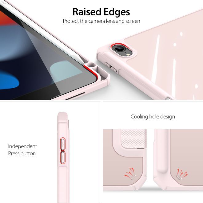 Husa premium Sigloo, pentru tableta iPAD Pro 11, model 2022/2021/2020/2018, 11 inch, interior de piele sintetica, cu suport Smart Pen, spatele din policarbonat transparent, rezistent la socuri, Pink