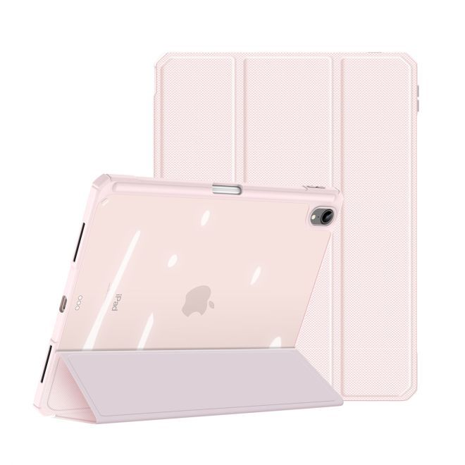 Husa premium Sigloo, pentru tableta iPAD Pro 11, model 2022/2021/2020/2018, 11 inch, interior de piele sintetica, cu suport Smart Pen, spatele din policarbonat transparent, rezistent la socuri, Pink