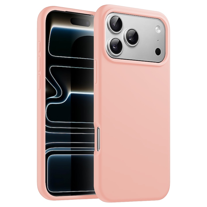 Husa CASEY STUDIOS™ pentru Apple iPhone 17 Pro, Soft Silicone Premium, Microfibra in Interior, de Protectie, Ultra Slim, pentru Incarcare Wireless, Margini Ridicate pentru Protectia Ecranului si a Camerelor, Roz nisipiu