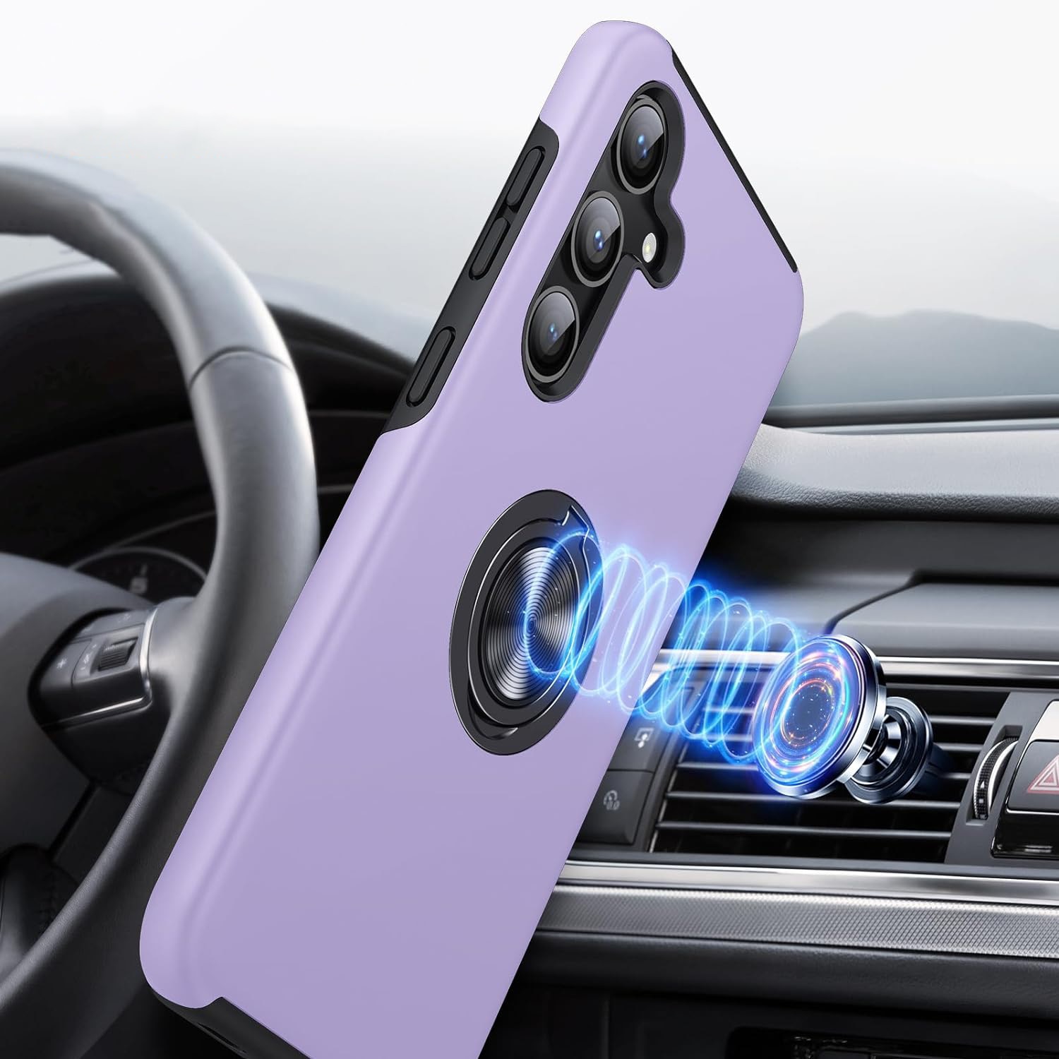 Husa pentru Samsung Galaxy S24, inel rotativ si Kickstand 360°, Protectie Militara Antisoc, cu disipare termica, Purple