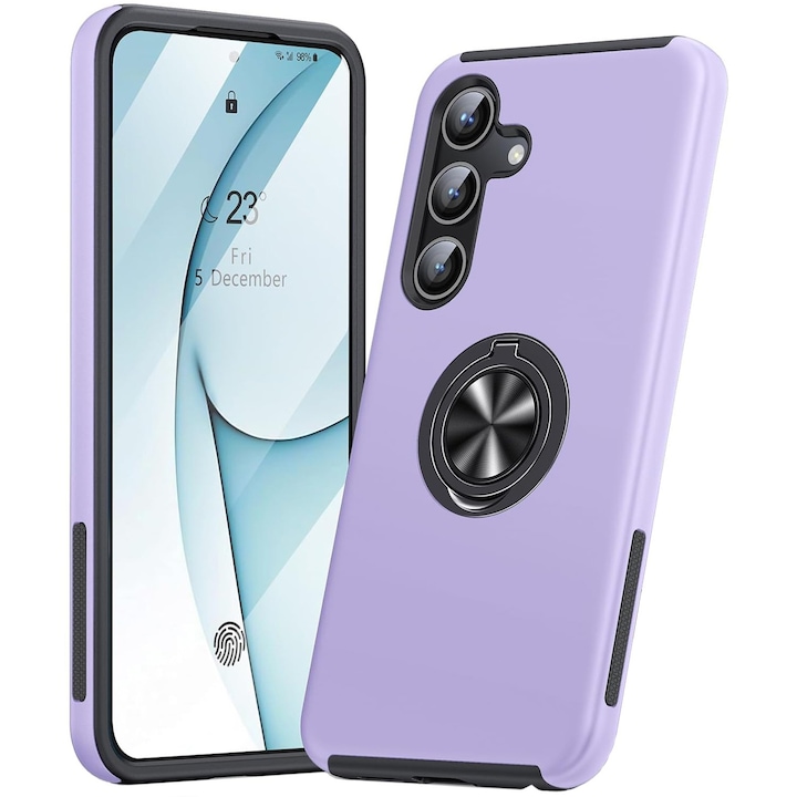 Husa pentru Samsung Galaxy S24, inel rotativ si Kickstand 360°, Protectie Militara Antisoc, cu disipare termica, Purple