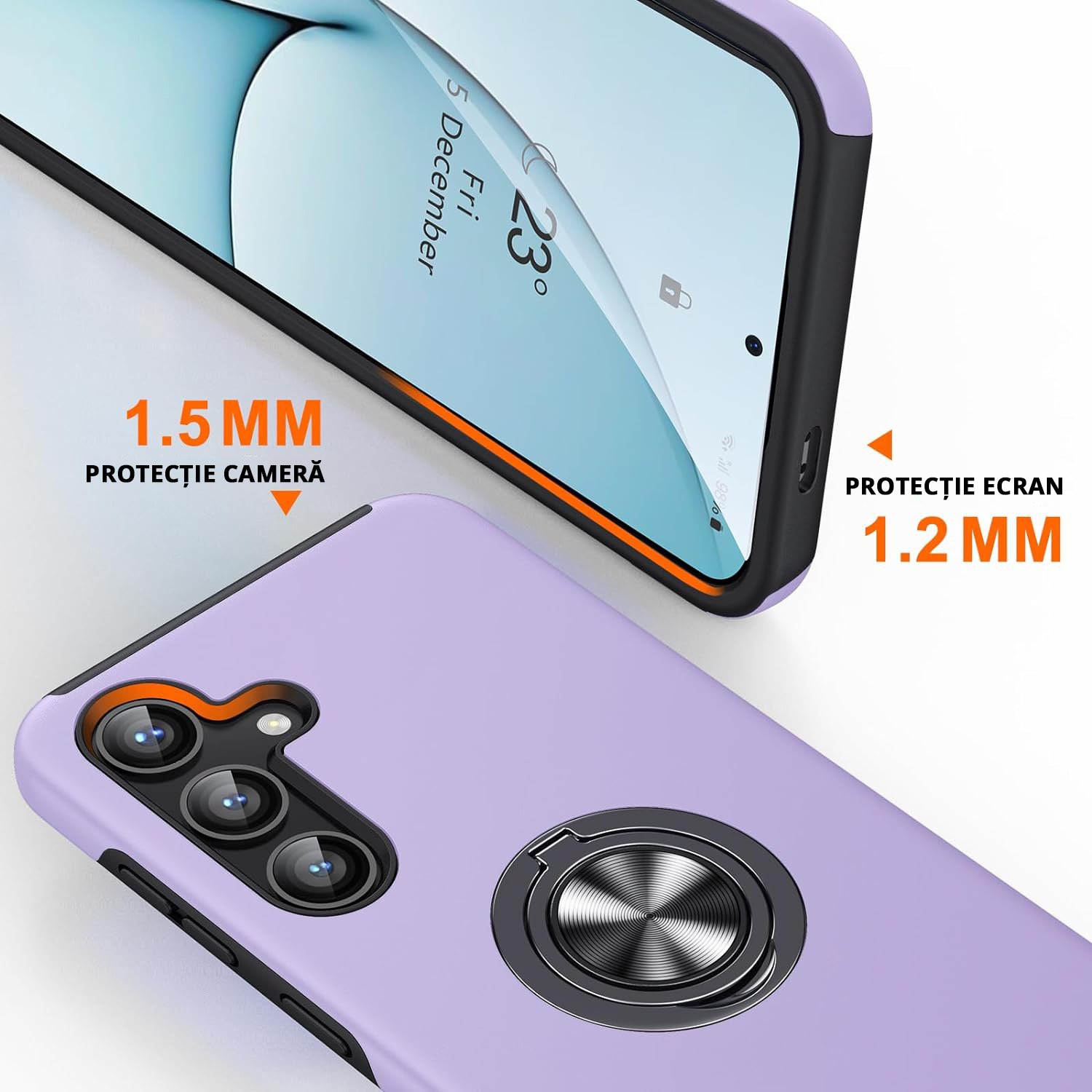 Husa pentru Samsung Galaxy S24, inel rotativ si Kickstand 360°, Protectie Militara Antisoc, cu disipare termica, Purple