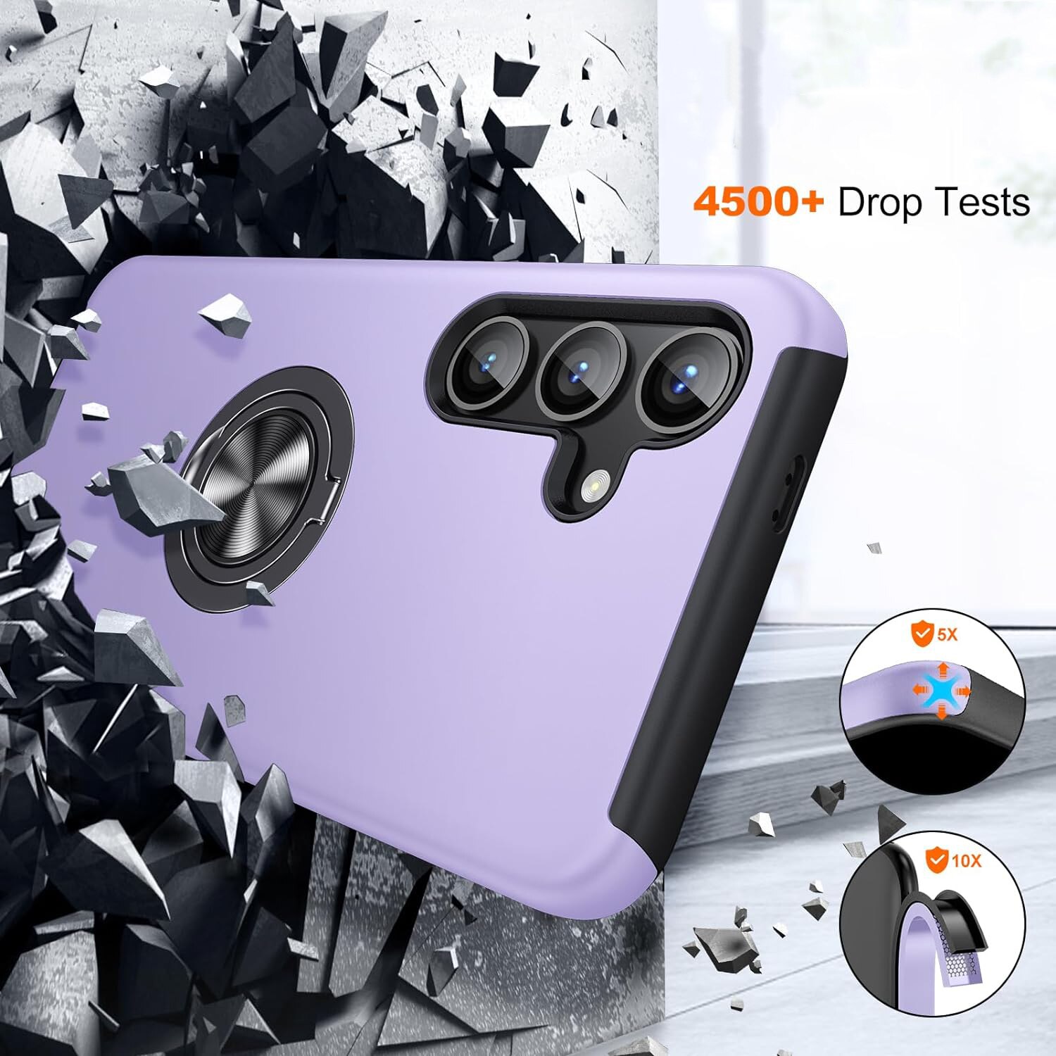 Husa pentru Samsung Galaxy S24, inel rotativ si Kickstand 360°, Protectie Militara Antisoc, cu disipare termica, Purple