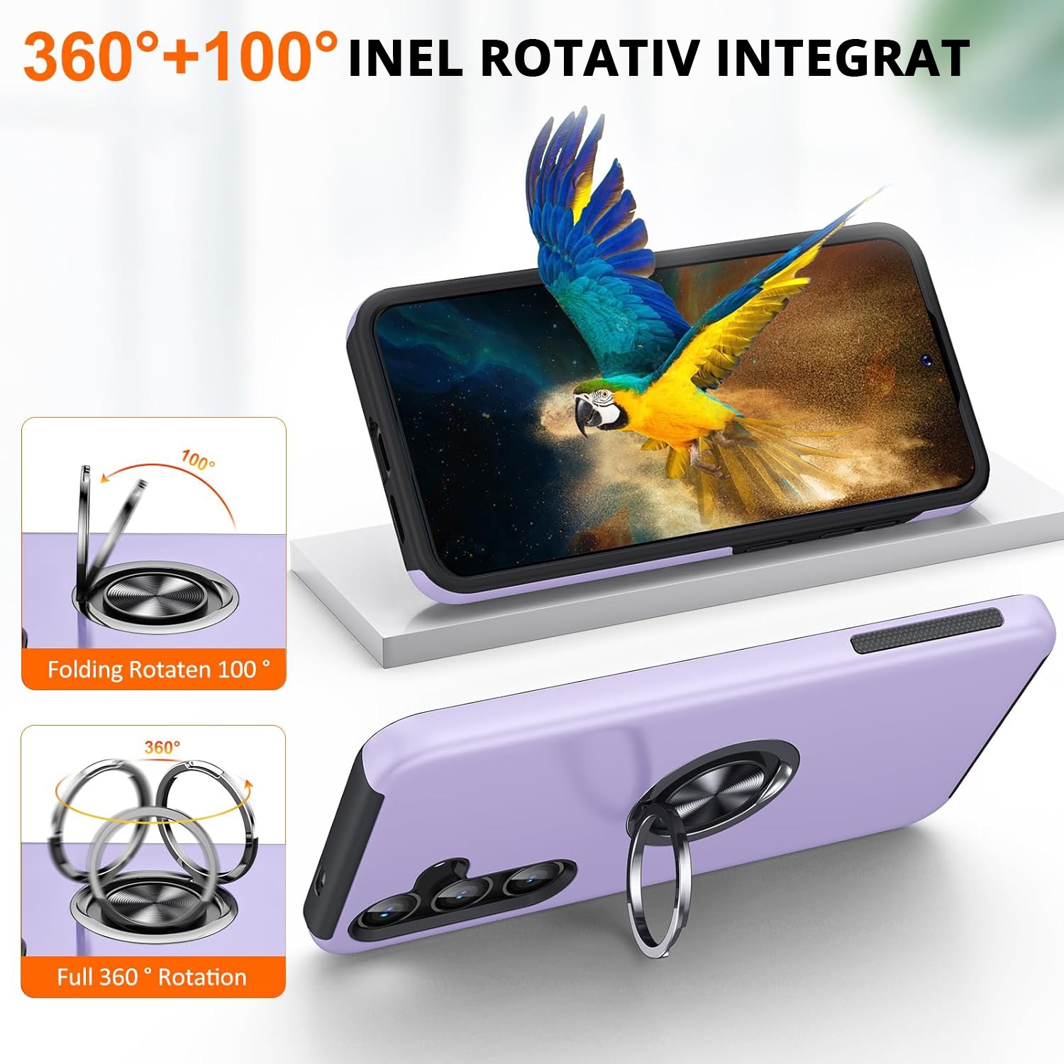 Husa pentru Samsung Galaxy S24, inel rotativ si Kickstand 360°, Protectie Militara Antisoc, cu disipare termica, Purple