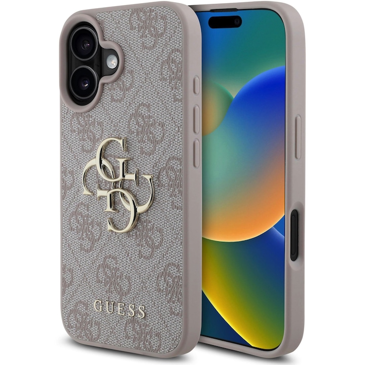 Husa de protectie Guess PU 4G Metal Logo pentru iPhone 16, Roz