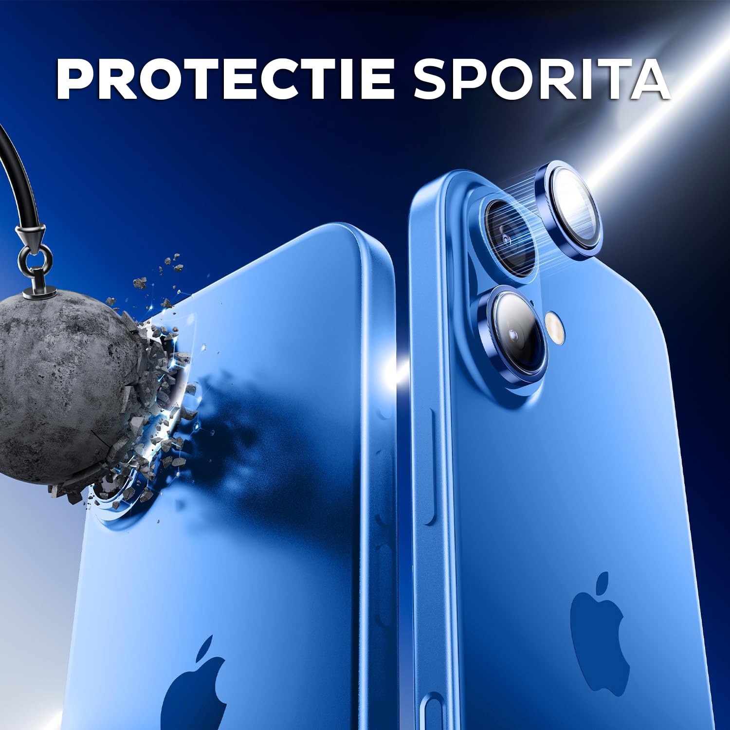 Folie Camera Daden din sticla pentru iPhone 16/16 Plus, Full Cover, Protectie Profesionala, Ultra Rezistenta, Calitate Premium, Albastru