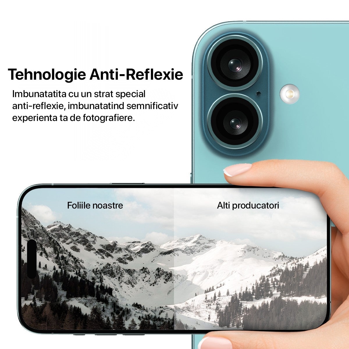 Folie Camera Daden din sticla pentru iPhone 16/16 Plus, Full Cover, Protectie Profesionala, Ultra Rezistenta, Calitate Premium, Albastru