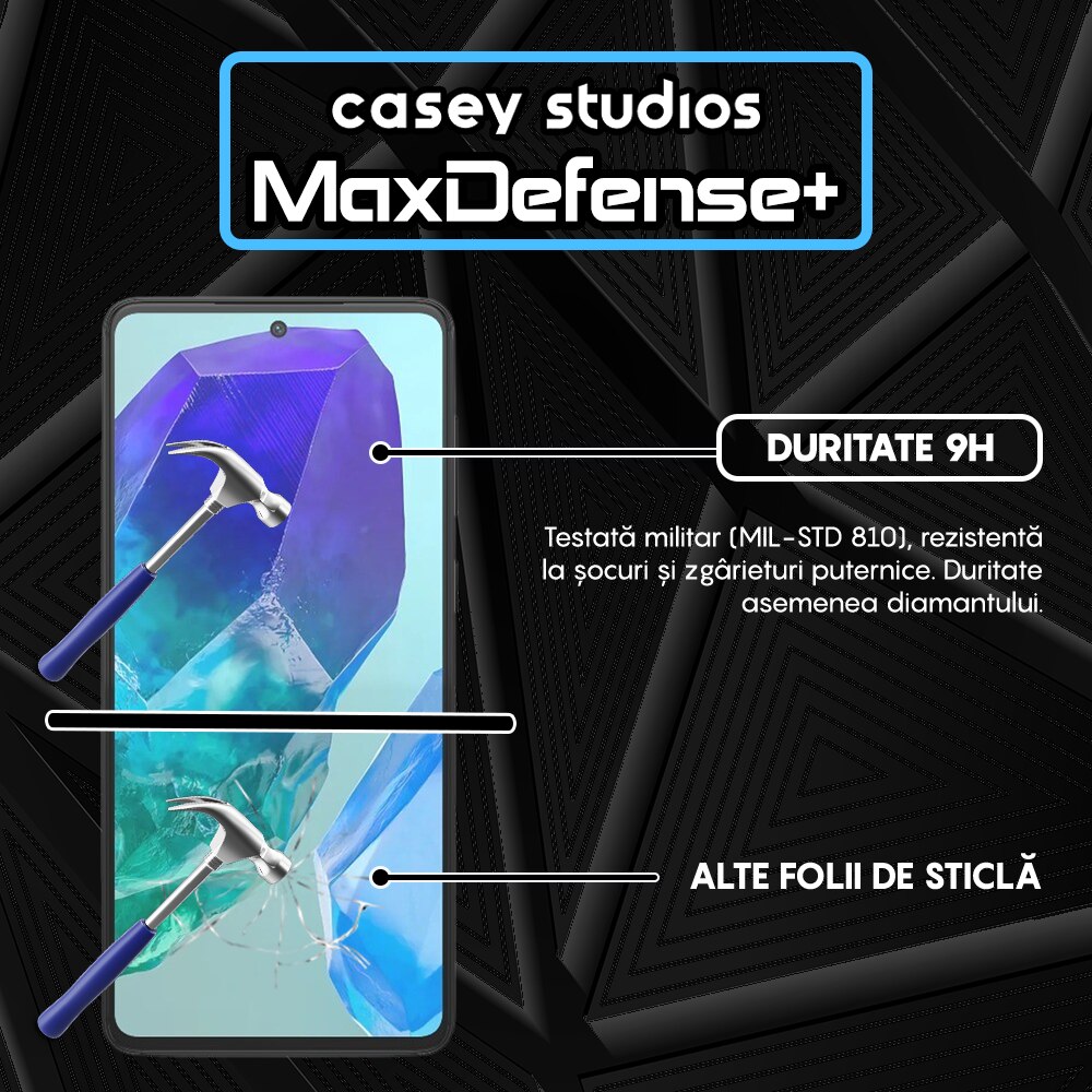 Folie Sticla CASEY STUDIOS™ compatibila cu Samsung Galaxy M55, Full Cover 3D, Full Glue, Duritate Militara, Ultra HD, Anti Zgarieturi, Anti Amprente, Anti Socuri, Margini Negre