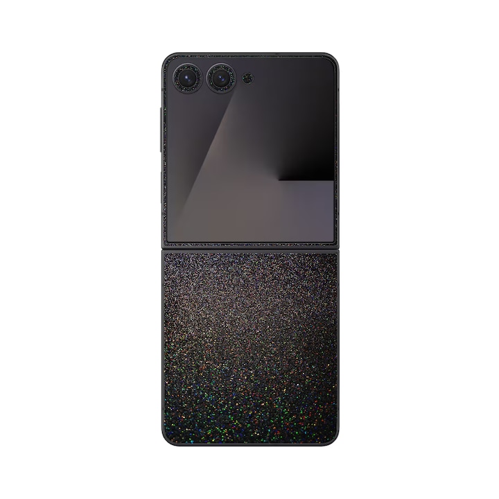 Folie iSkinz pentru Samsung Galaxy Z Flip7 - Black Galactic Gold, Split Cut, Skin Adeziv Cover, Protectie pentru Carcasa Spate si Laterale
