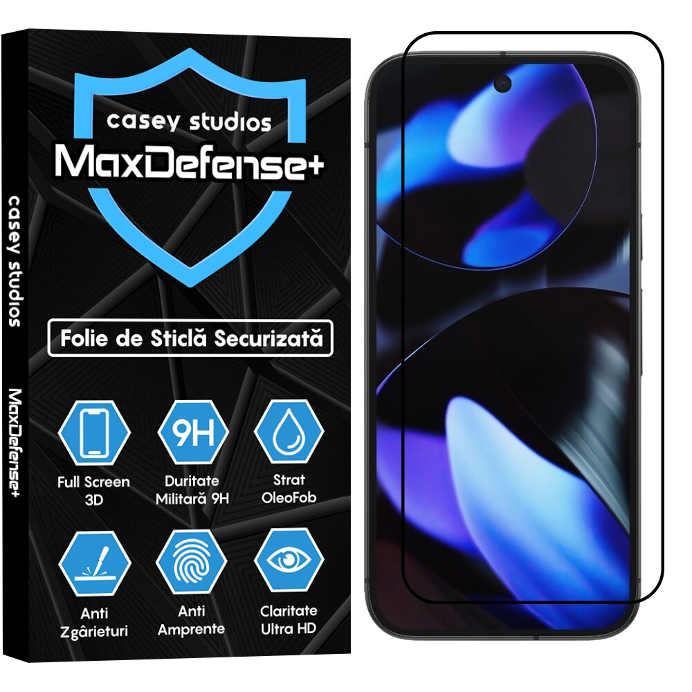 Folie Sticla CASEY STUDIOS™ compatibila cu Google Pixel 9, Full Cover 3D, Full Glue, Sticla Securizata, Duritate Militara, Ultra HD, Protectie Profesionala Ecran 3D, Anti Zgarieturi, Anti Socuri, Margini Negre