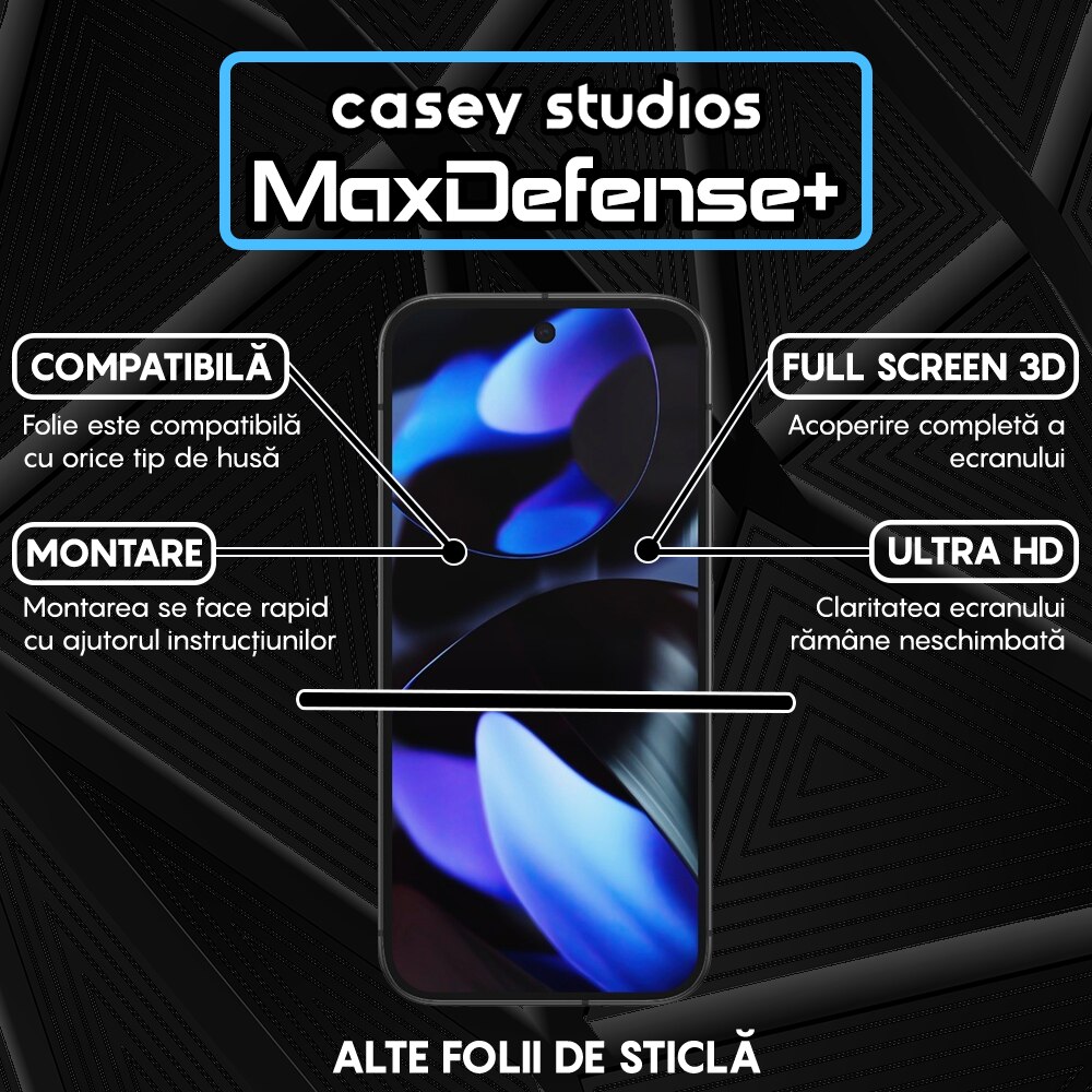Folie Sticla CASEY STUDIOS™ compatibila cu Google Pixel 9, Full Cover 3D, Full Glue, Sticla Securizata, Duritate Militara, Ultra HD, Protectie Profesionala Ecran 3D, Anti Zgarieturi, Anti Socuri, Margini Negre