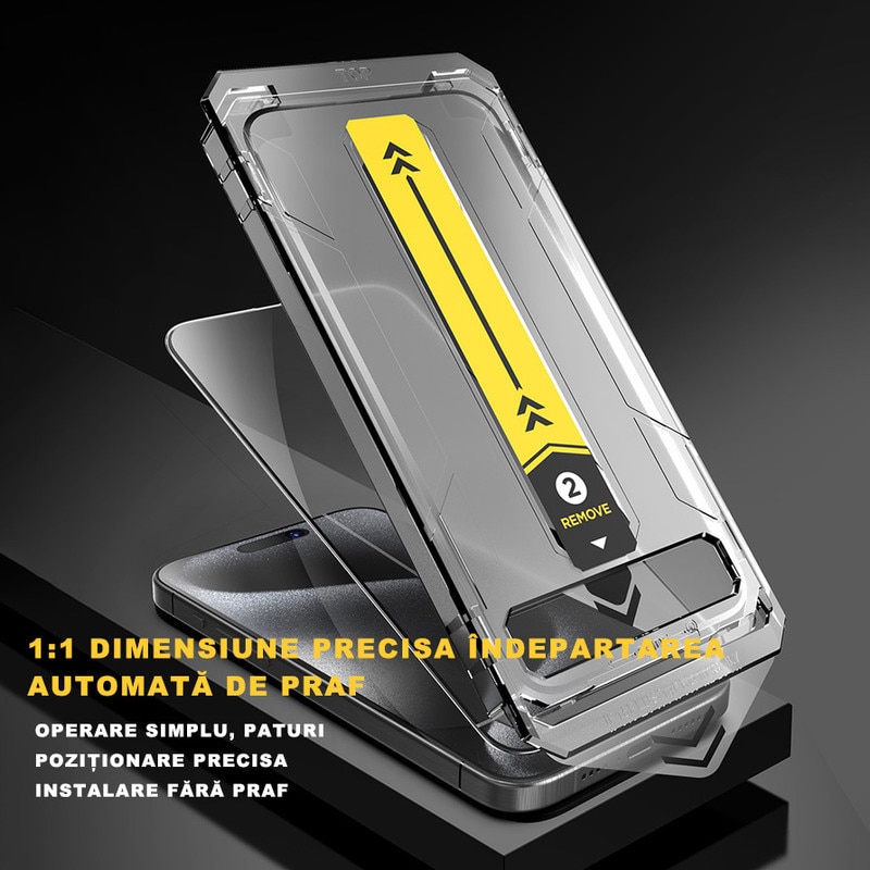 Folie sticla protectie telefon, MOGU, compatibila cu iPhone 16 Plus, instalare 1:1 usoara si rapida cu dispozitiv de montare automata in 30 de secunde, protectie a telefonului, folie de inalta definitie，transparent
