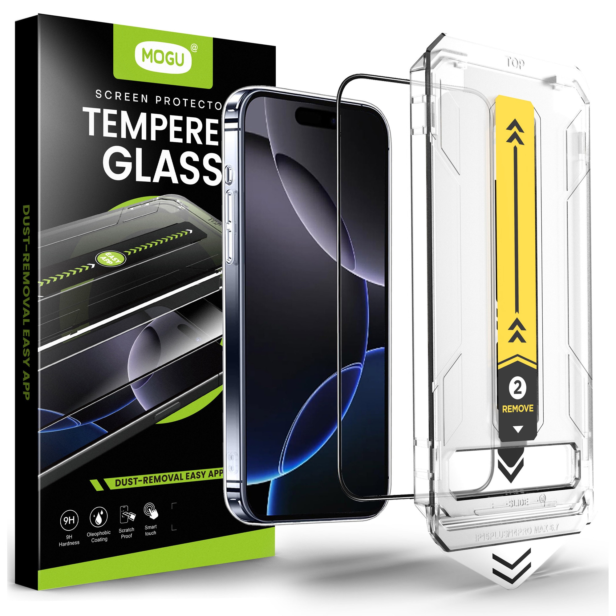 Folie sticla protectie telefon, MOGU, compatibila cu iPhone 16 Plus, instalare 1:1 usoara si rapida cu dispozitiv de montare automata in 30 de secunde, protectie a telefonului, folie de inalta definitie，transparent