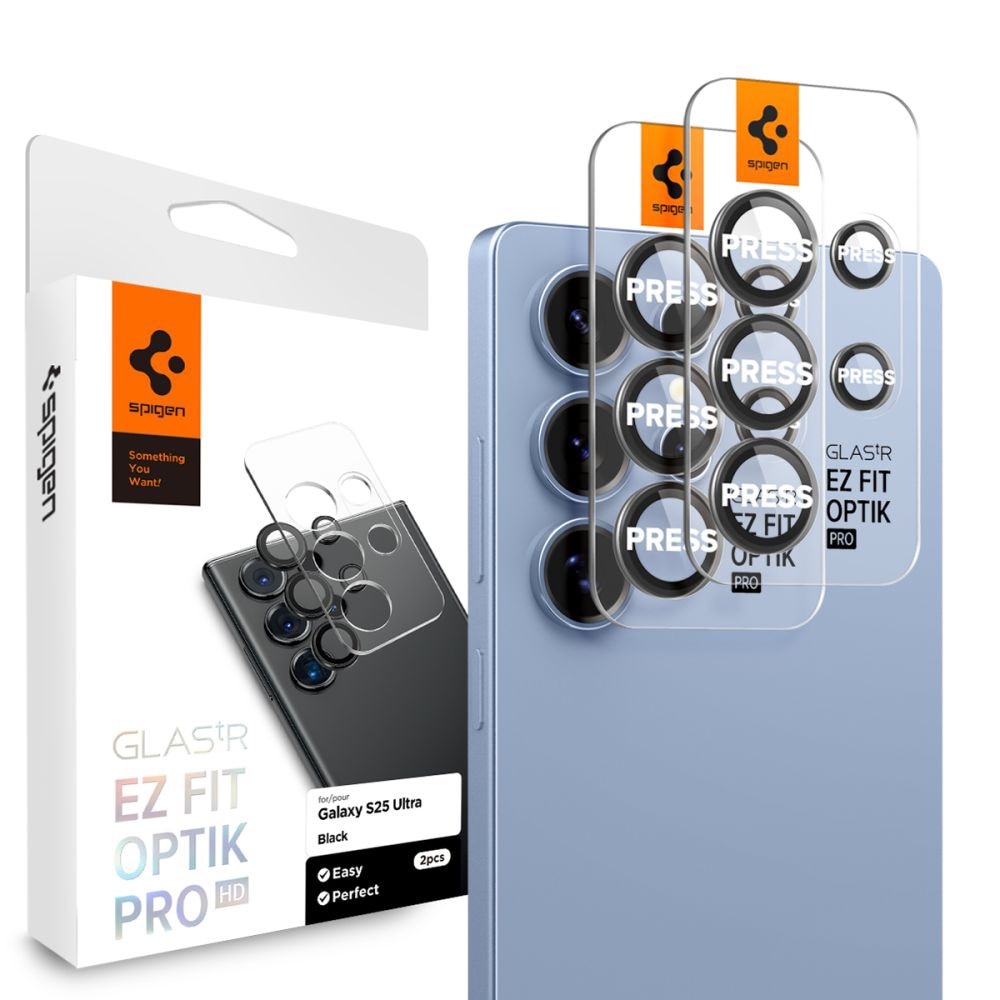 Set 2 x Folie sticla lentile foto pentru Samsung Galaxy S25 Ultra Spigen - Optik.tR EZ Fit Pro Camera Glass - negru