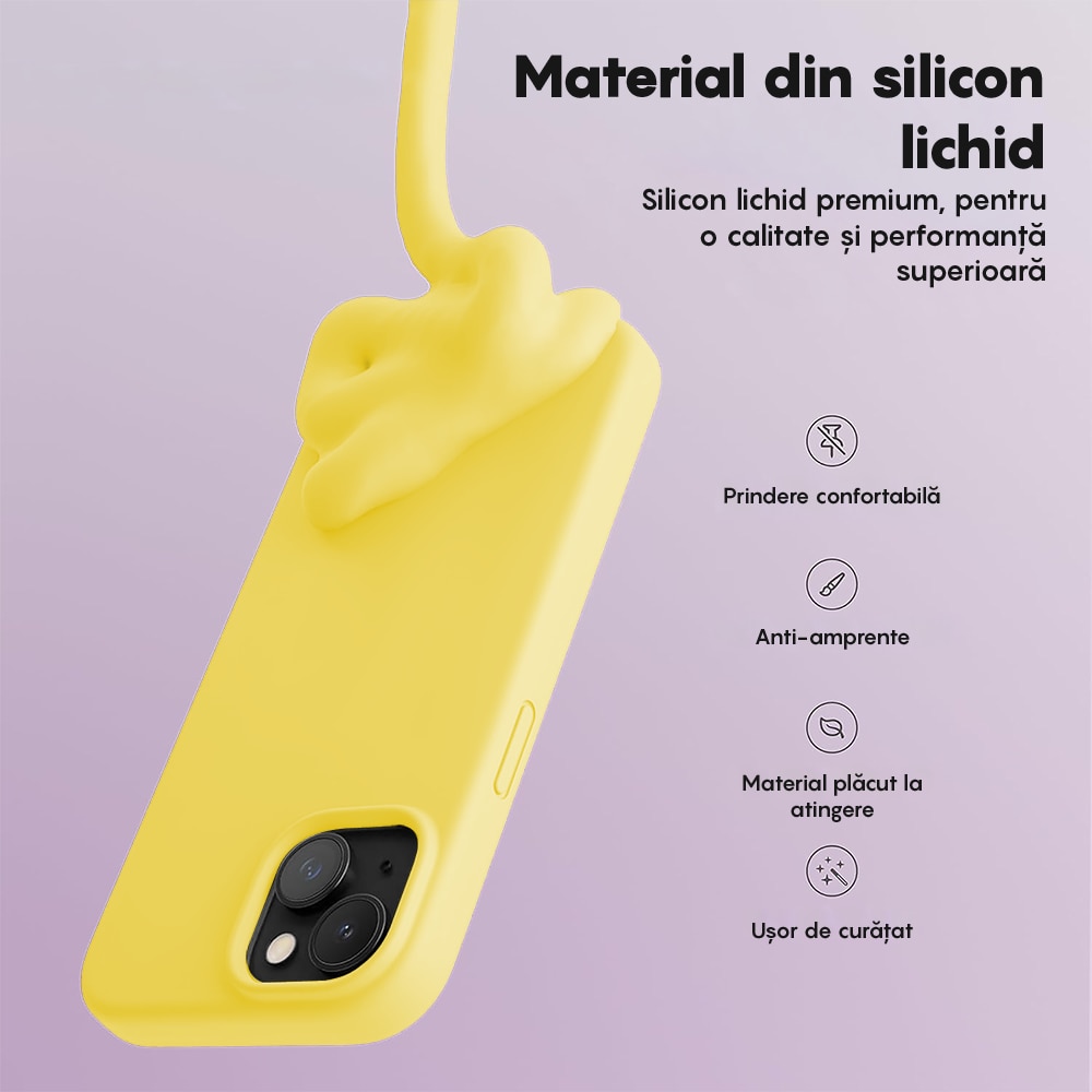 Husa CASEY STUDIOS™ compatibila cu iPhone 14, Soft Silicone Premium, Microfibra in Interior, Yellow, de Protectie, Ultra Slim, pentru Incarcare Wireless, Margini Ridicate de Protectia Ecranului si a Camerelor