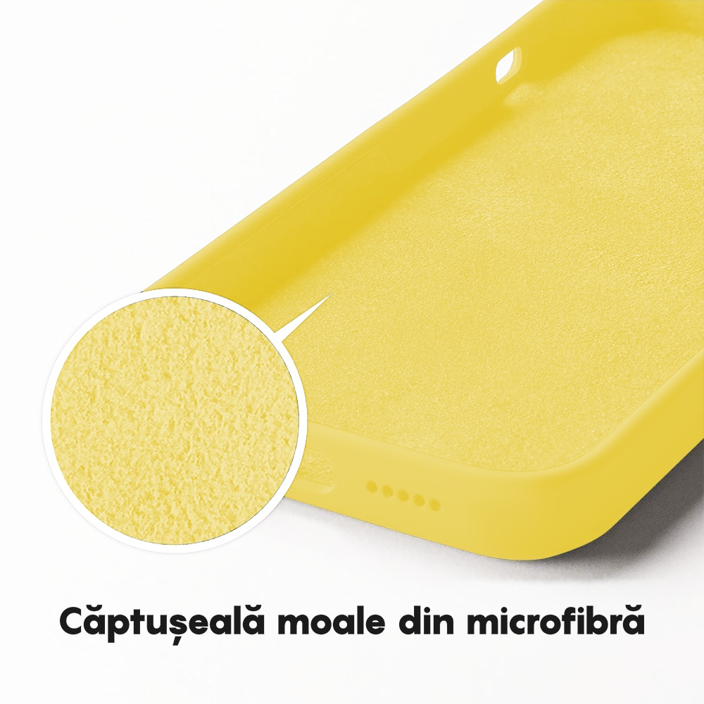 Husa CASEY STUDIOS™ compatibila cu iPhone 14, Soft Silicone Premium, Microfibra in Interior, Yellow, de Protectie, Ultra Slim, pentru Incarcare Wireless, Margini Ridicate de Protectia Ecranului si a Camerelor