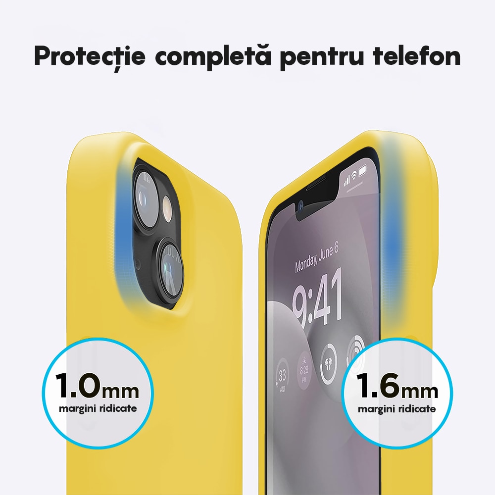 Husa CASEY STUDIOS™ compatibila cu iPhone 14, Soft Silicone Premium, Microfibra in Interior, Yellow, de Protectie, Ultra Slim, pentru Incarcare Wireless, Margini Ridicate de Protectia Ecranului si a Camerelor